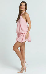 Hillary Mini Dress Halter Blouson A Line Dress in Rose