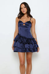 Lipgloss Logic Satin Mini Dress Navy