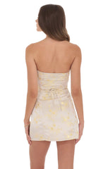 Satin Jacquard Strapless Dress in Champagne