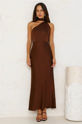 Luxe Experience Satin Maxi Dress Brown