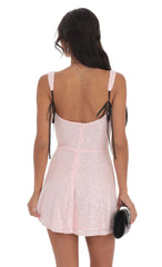 Sequin Black Ribbon A-line Dress in Pink
