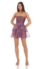 Petal Ruffle Strapless Dress in Purple
