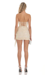 Strapless Sequin Tassel Corset Dress in Champagne