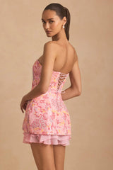 Embellished Strapless Corset Mini Dress in Pink