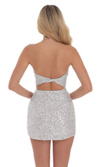 Strapless Knit Sequin Dress in Silver