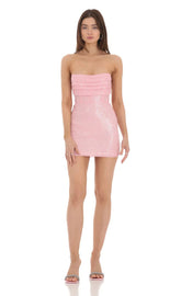 Sequin Strapless Corset Dress in Pink
