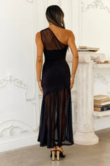 Vibe Style One Shoulder Mesh Maxi Dress