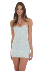 Sequin Strapless Bodycon Dress in Seafoam Blue