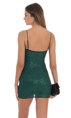 Sequin Lace Trim Dress in Green