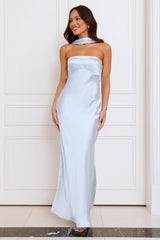 Precious Pearl Satin Maxi Dress Blue