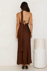 Luxe Experience Satin Maxi Dress Brown