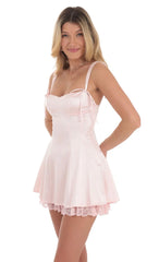 Double Bows Satin Ruffle Dress in Pink