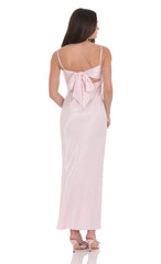 Satin Back Tie Maxi Dress in Pink