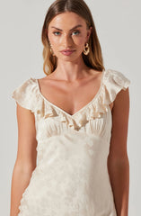 Freesia Jacquard Print Ruffle Midi Dress