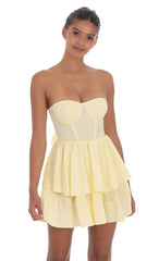 Jacquard Corset Mini Dress in Yellow