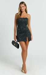 Brailey Mini Dress Strapless Dress in Black Jacquard
