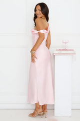 Stylish Season Off Shoulder Satin Midi Dress