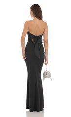Back Bow Strapless Maxi Dress in Black