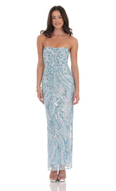 Sequin Pattern Maxi Dress in Sky Blue