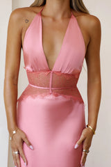 Ibiza Twilight Satin Lace Maxi Dress Rose