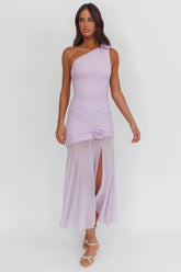 Lost Love One-Shoulder Sheer Hem Maxi Dress Lilac