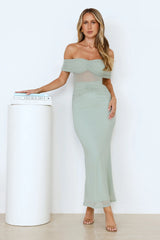 Swan Song Off Shoulder Mesh Maxi Dress