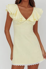 Unpredictable Layered Ruffle Neckline Mini Dress Butter