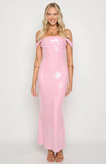 Ella Pink Sequin Off Shoulder Formal Maxi Dress