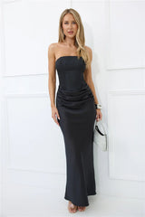 Dressed To Dazzle Strapless Satin Maxi Dress