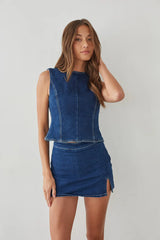 Maggie Denim Open Back Top