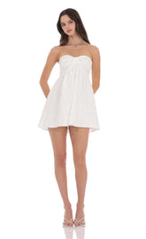 Textured Floral Babydoll Dress in White