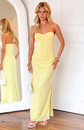 Nikki Yellow Sequin Strapless Maxi Dress