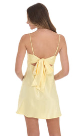 Satin Sweetheart Neck Dress in Yellow