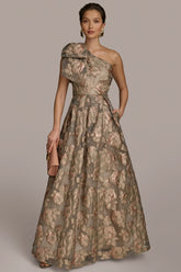 ONE SHOULDER BOW JACQUARD BALL GOWN