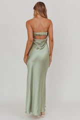 Kona Strapless Pleated Bust Satin Maxi Dress Sage