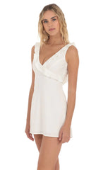 Ruffle V-Neck Dress in White