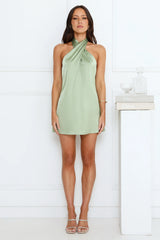Exclusive Parties Halter Satin Mini Dress Yellow