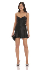 Satin Sweetheart Neck Dress in Black