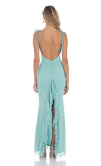 Mesh Open Back Maxi Dress in Aqua