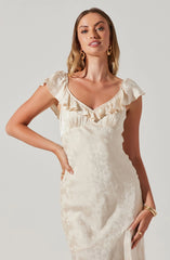 Freesia Jacquard Print Ruffle Midi Dress