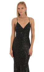 Sequin Mermaid Dress in Black