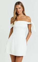 Cecilia Mini Dress Off Shoulder Tie Detail Dress in White