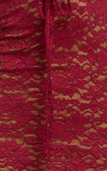 Collette Midi Dress Ruched Bust Wide Strap Detail Lace Midi Dress in Wine