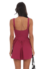 Square Neck A-line Dress in Magenta