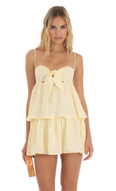 Satin Ruffle Dress in Yellow