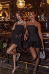 Leni Strapless Embellished Hem Mini Dress Black