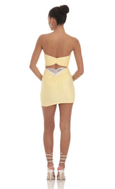Strapless Sequin Butterfly Bodycon Dress in Yellow