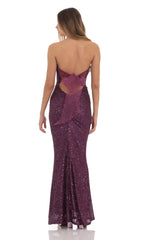 Sequin Strapless Maxi Dress in Purple