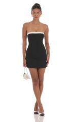 White Trim Strapless Dress in Black