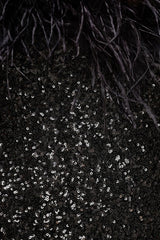 Daze | Black Sequin Bandeau Maxi Dress With Feather-Trim
